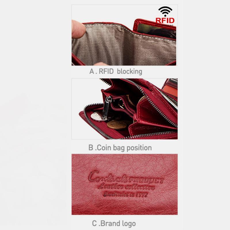 Genuine Leather RFID Trifold Anti-theft Retro Wallet for Women