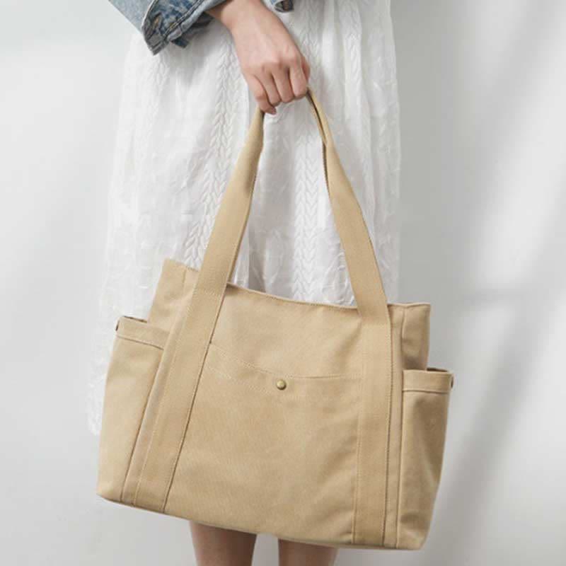 Large Capacity Canvas Shoulder Tote Bag – Multi - Pocket Handbag for Shopping, Travel & Everyday Use - VOTVO