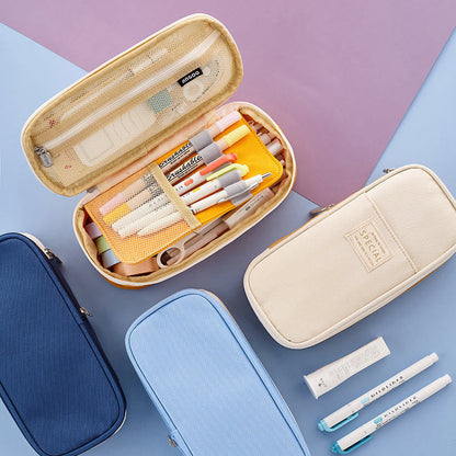 Large Capacity Color Matching Canvas Pencil Case – Perfect for Study & Organization