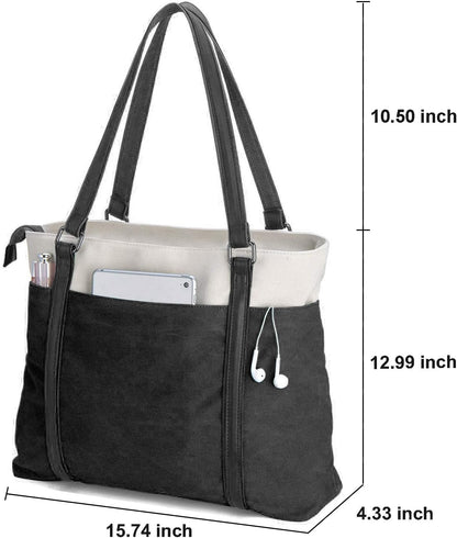 Women Laptop Tote Bag for Work – Lightweight Splice Canvas 15.6 Inch Handbag Purse - VOTVO