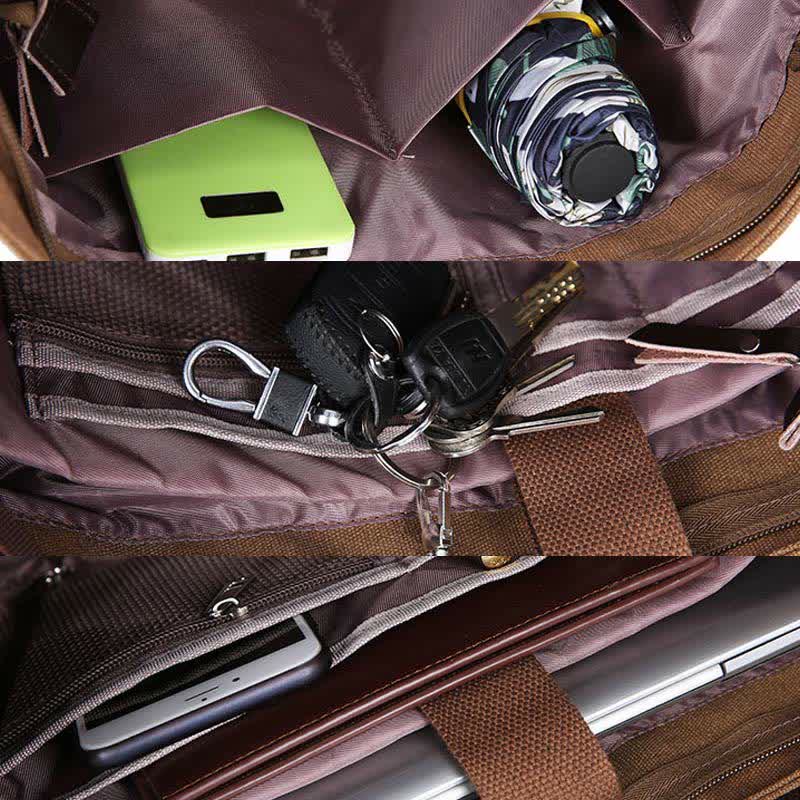 Multi - Pocket Canvas Tote Handbag for Women & Men – Retro Laptop Bag with Adjustable Straps - VOTVO