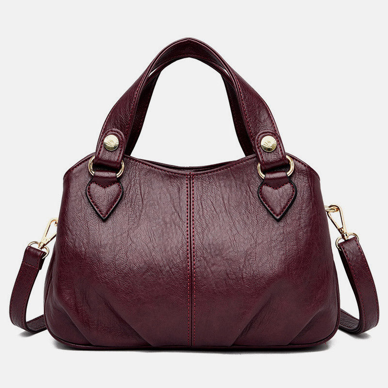 Women's Triple Compartment Satchel Leather Top-Handle Purse – Crossbody Handbag with Adjustable Strap