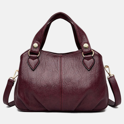 Women's Triple Compartment Satchel Leather Top-Handle Purse – Crossbody Handbag with Adjustable Strap