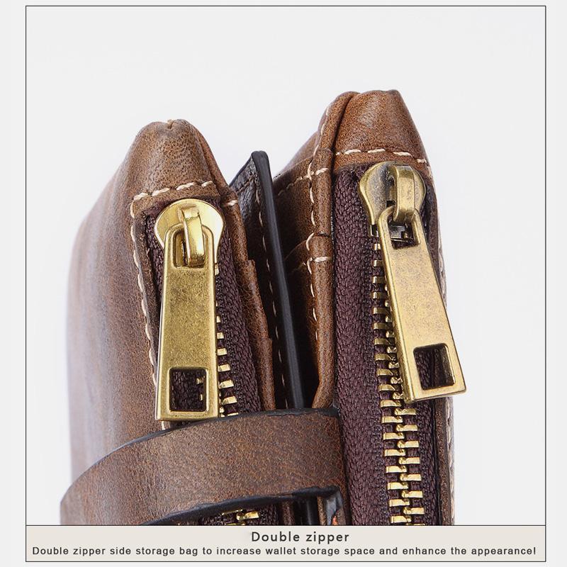 Multifunctional Double Zipper Vintage Wallet – Stylish and Practical - VOTVO