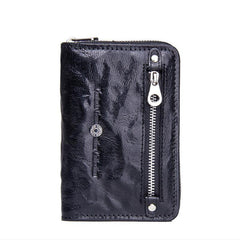 Cartera corta multifunción de dos pliegues de cuero genuino