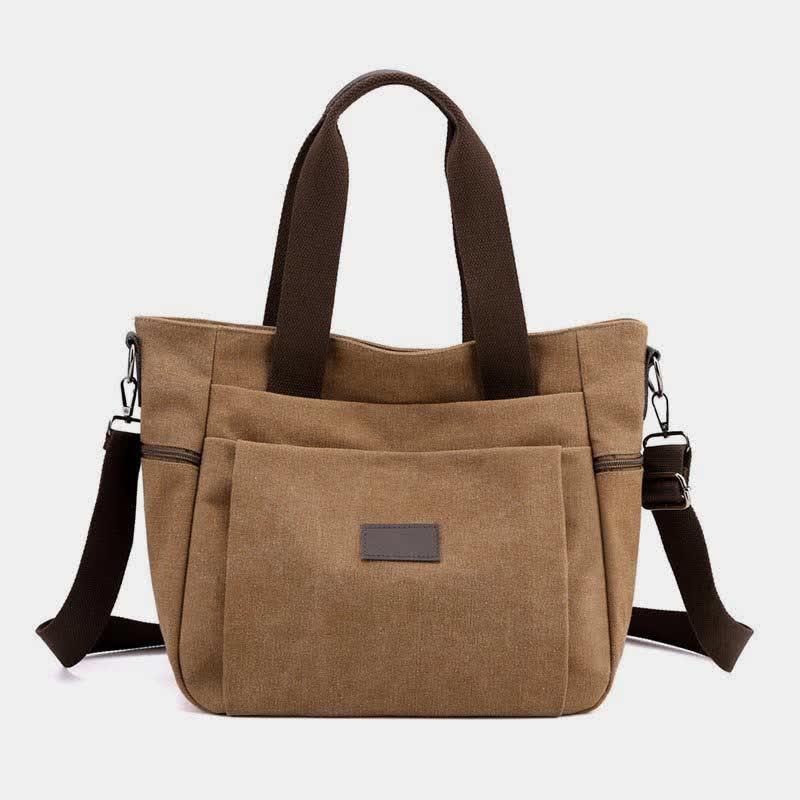 Multi-Pocket Canvas Handbag for Women - Durable, Roomy Shoulder Tote & Crossbody Bag