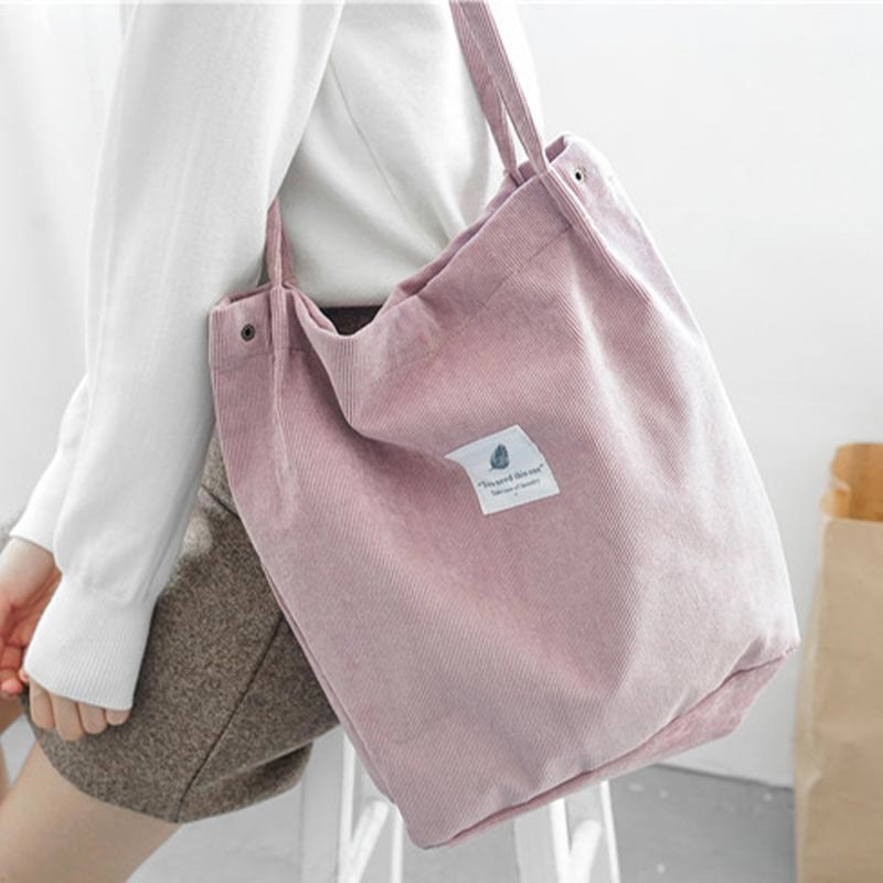 Corduroy Tote Bag for Women – Large Capacity School Shoulder Bag with Magnetic Closure