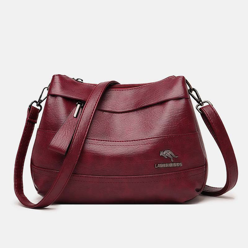 Triple Compartment Leather Handbag for Women Small Casual Crossbody Shoulder Bag