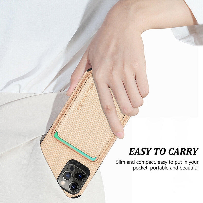 Magnetic Phone Wallet for iPhone – Fiber Texture Case with Card Holder