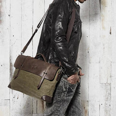 Messenger Bag for Men – Canvas Vintage Crossbody Handbag with Crazy Horse Leather, Casual Business Document Bag - VOTVO
