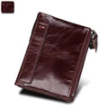 Men’s Genuine Leather RFID Wallet – Multi-Card & Coin Pockets, Zipper & Buckle Closure