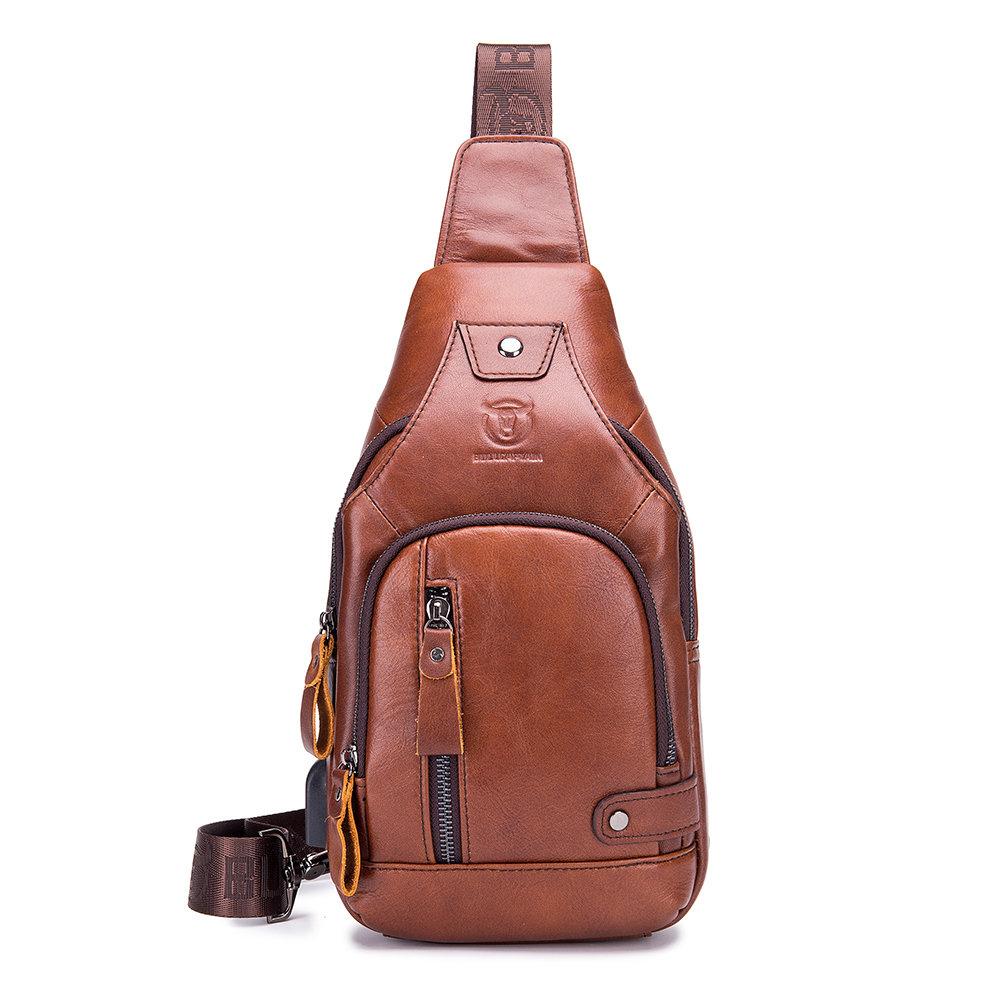 USB Charging Real Leather Sling Bag for Men – Crossbody Shoulder Bag with Adjustable Straps