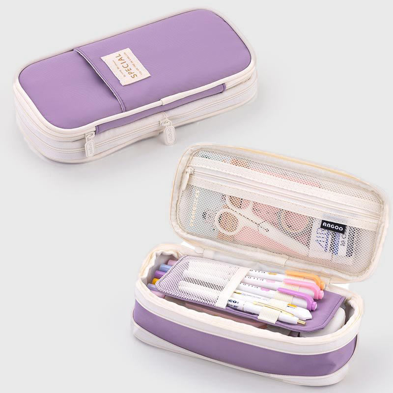 Large Capacity Color Matching Canvas Pencil Case – Perfect for Study & Organization