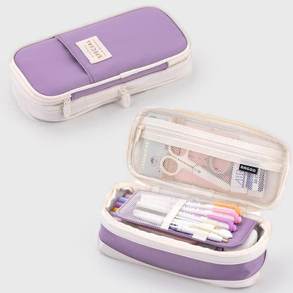 Large Capacity Color Matching Canvas Pencil Case – Perfect for Study & Organization