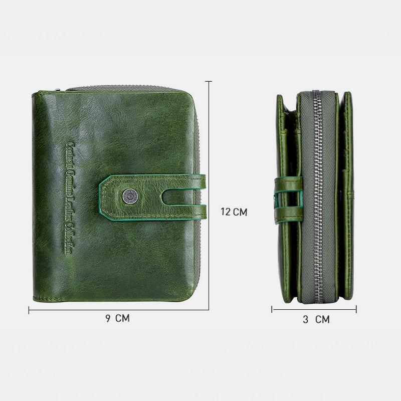 Genuine Leather Multifunctional Anti-theft Wallet for Women – RFID Protection, Card Slots & Zippered Coin Pocket