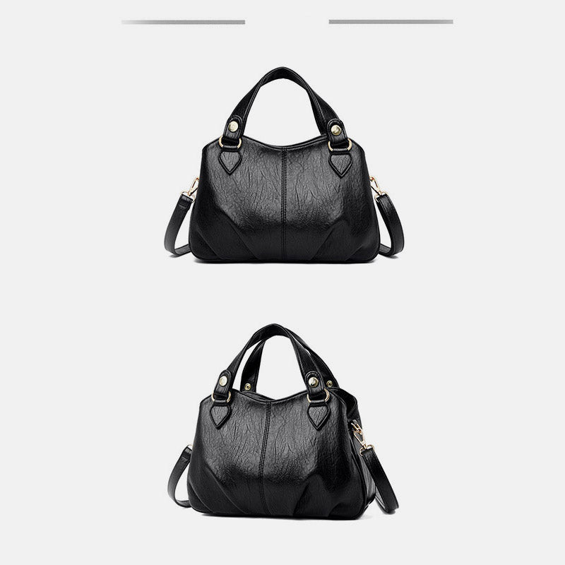 Women's Triple Compartment Satchel Leather Top-Handle Purse – Crossbody Handbag with Adjustable Strap