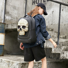 3D Leather Skull Laptop Backpack – Steampunk Rivet Travel & College Bag