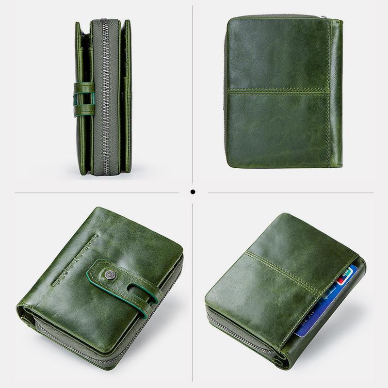 Genuine Leather Multifunctional Anti-theft Wallet for Women – RFID Protection, Card Slots & Zippered Coin Pocket