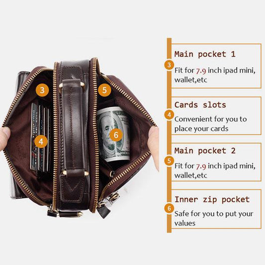 Casual Vintage Genuine Leather Crossbody Bag for Men – Adjustable Strap and Multiple Pockets