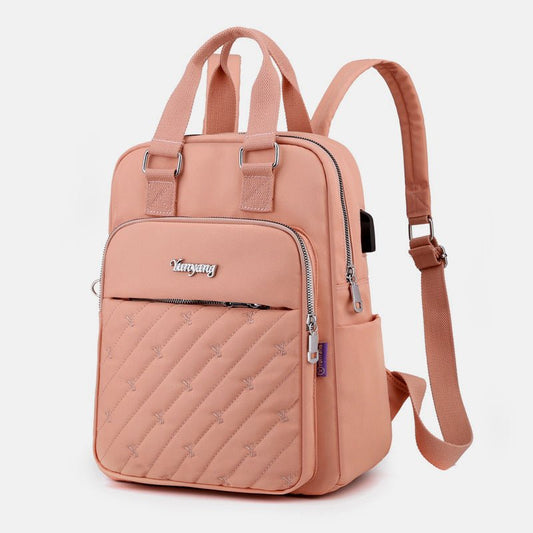 Lightweight Embossed Embroidery Backpack with USB Charging Port – Perfect for Women on the Go - VOTVO