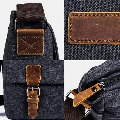 Men's Canvas Messenger Bag – Retro Shoulder Crossbody Backpack with Genuine Leather Accents