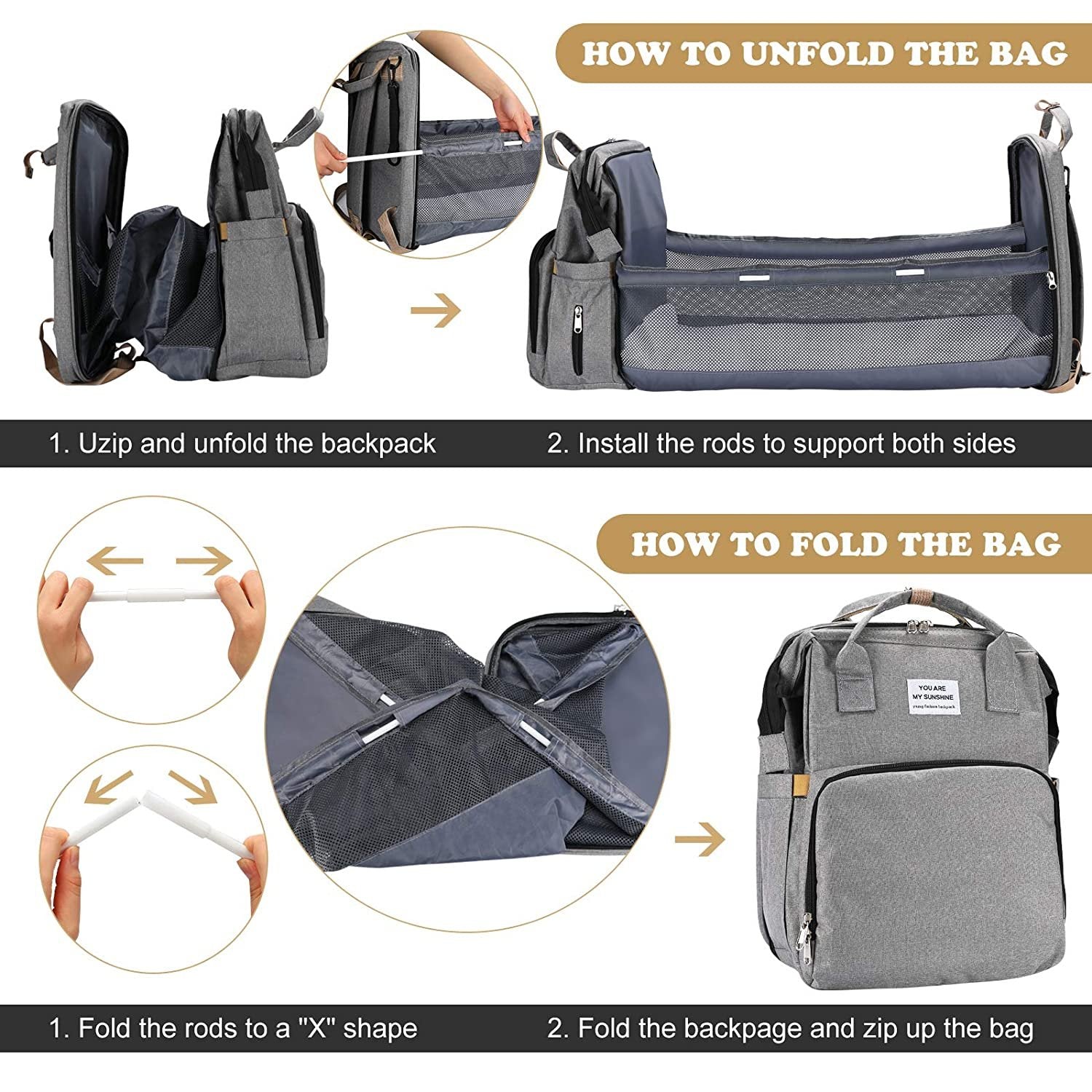 Diaper Bag Backpack with Changing Station – Waterproof Oxford, Multi-functional Design