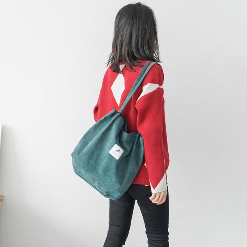 Corduroy Tote Bag for Women – Large Capacity School Shoulder Bag with Magnetic Closure - VOTVO