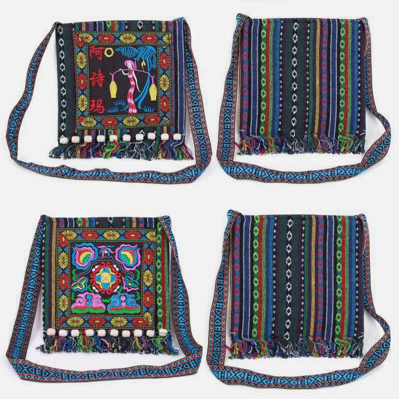 Folk Custom Shoulder Bag for Women – Vintage Embroidery Canvas Crossbody Bag